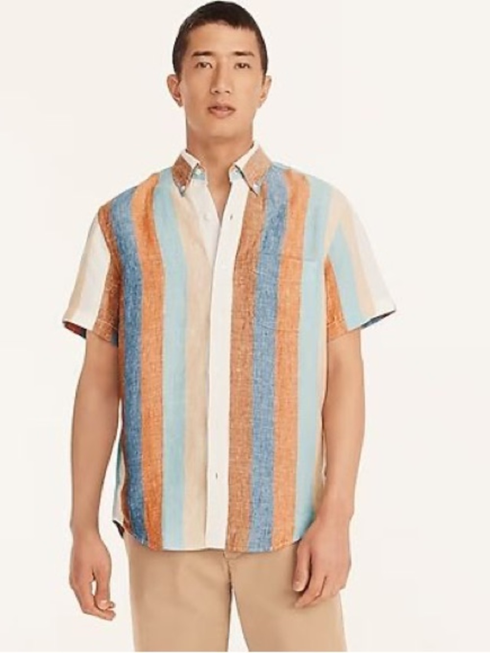 J.Crew Baird McNutt Irish Linen Striped Short Sleeve Shirt Men's M Rust Blue